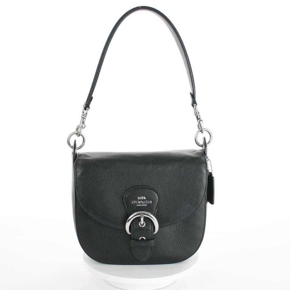 Coach Kleo Shoulder Bag 23 Black Pebbled Leather Flap
